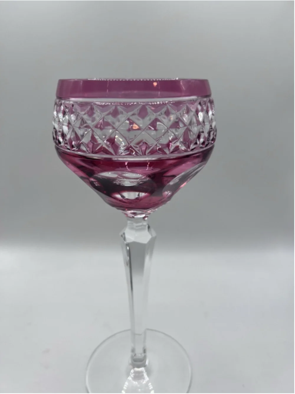Vintage Ruby Red Cut To Clear Crystal Hock Wine Glass Goblet Barware
